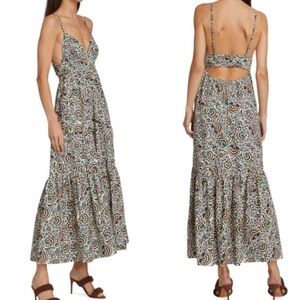 A.L.C. Rhodes Smocked Open Back Floral Maxi Tiered Dress In Multi Women's Sz 10